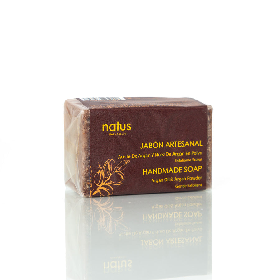 Jabón artesanal Terapéutico con aceite de argán y nuez de argán en polvo Exfoliante suave