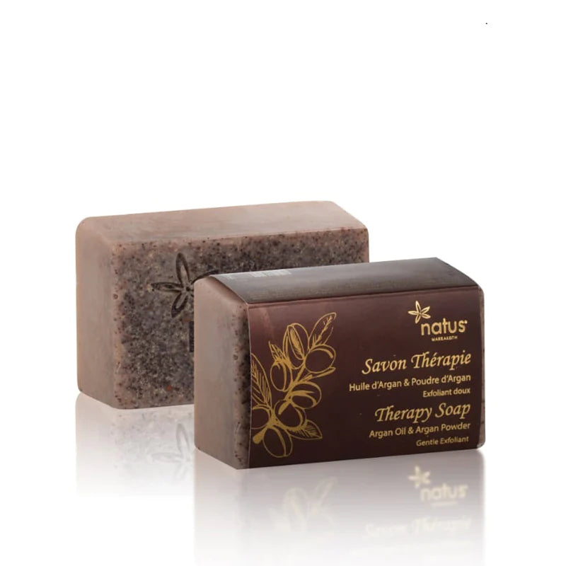 Therapeutic handmade soap with argan oil and argan nut powder Gentle exfoliating