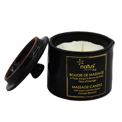 Massage candle with shea butter and orange blossom.